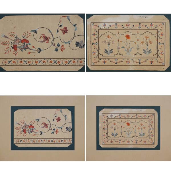 Mughal School (late 18thc.) A Pair of drawings of Inlaid marble work ‘pietra dura’ from The Cenotaphs of Shah Jahan and his wife Mumtaz Mahal at the Taj Mahal, Agra, India.