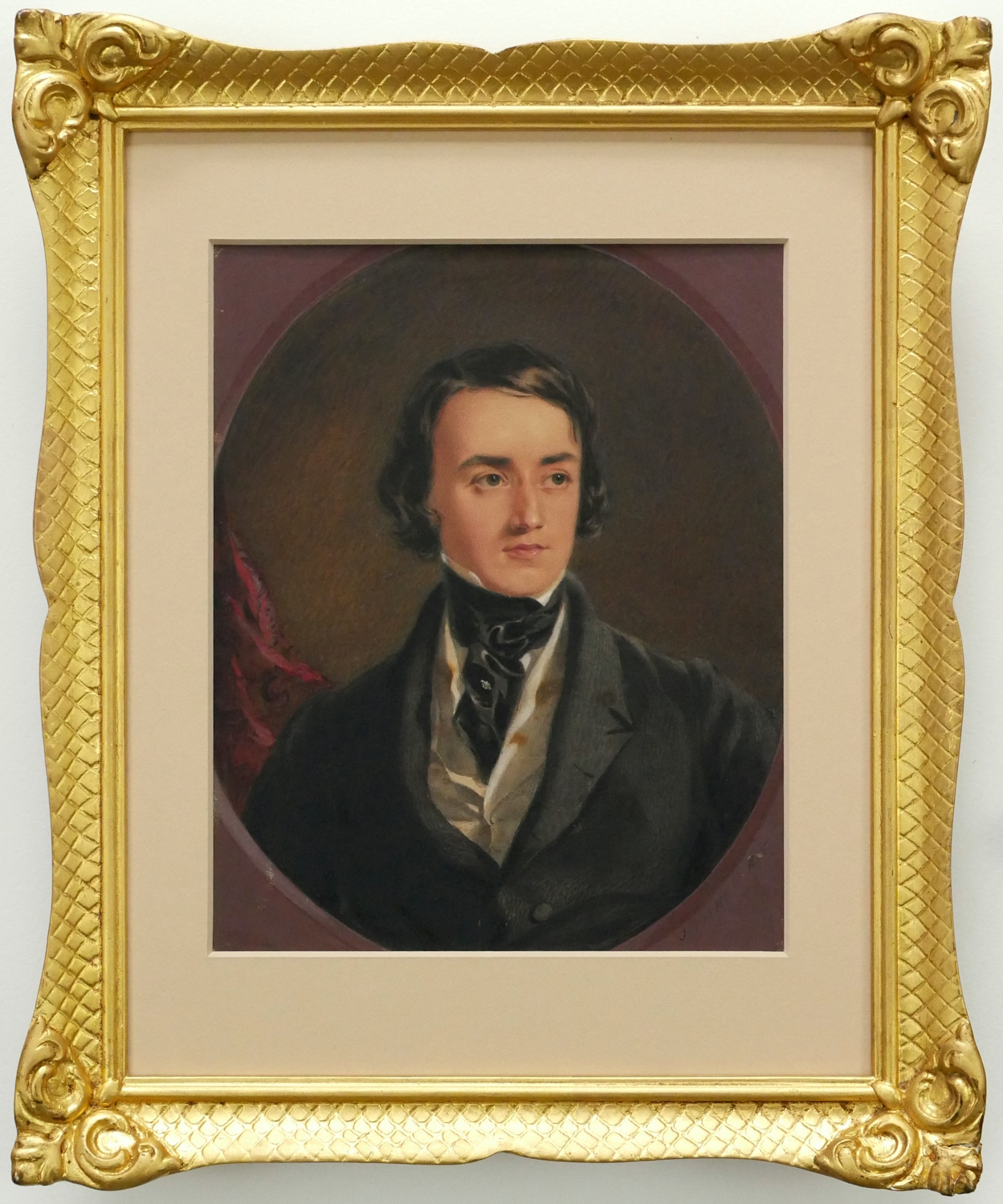 Attributed to John Simmons (c.1823-1876) – Signed J Fisher (fl. 1849-1858)  Self Portrait Wearing a Cravat