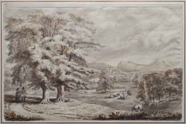 Malchair, John Baptiste (1731-1812) Circle of – Two Oak’s in Lord Powis’s Park with Distant view of Welshpool